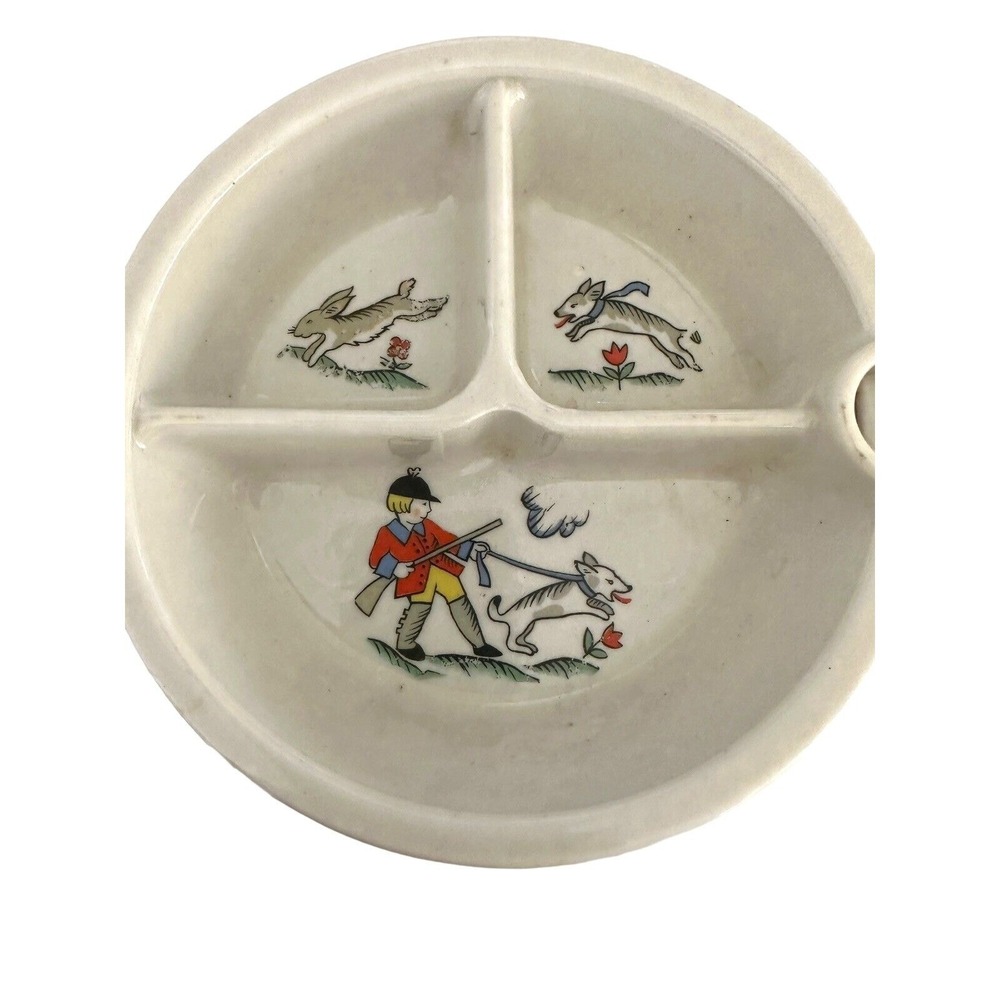 Hankscraft Divided Baby Dish Food Warmer 1940's Bunny Hunt Scene Add Hot Water